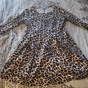 New York & Company Leopard Print Fit-and-Flare Dress in Tan, Black